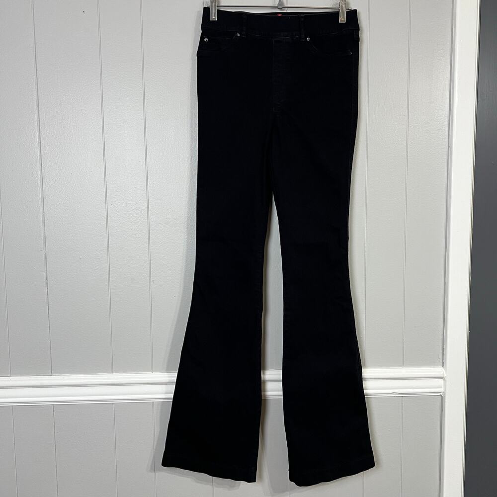 SPANX Black Flare Jeans Womens M Tall High Rise Pull On Stretch Denim Long